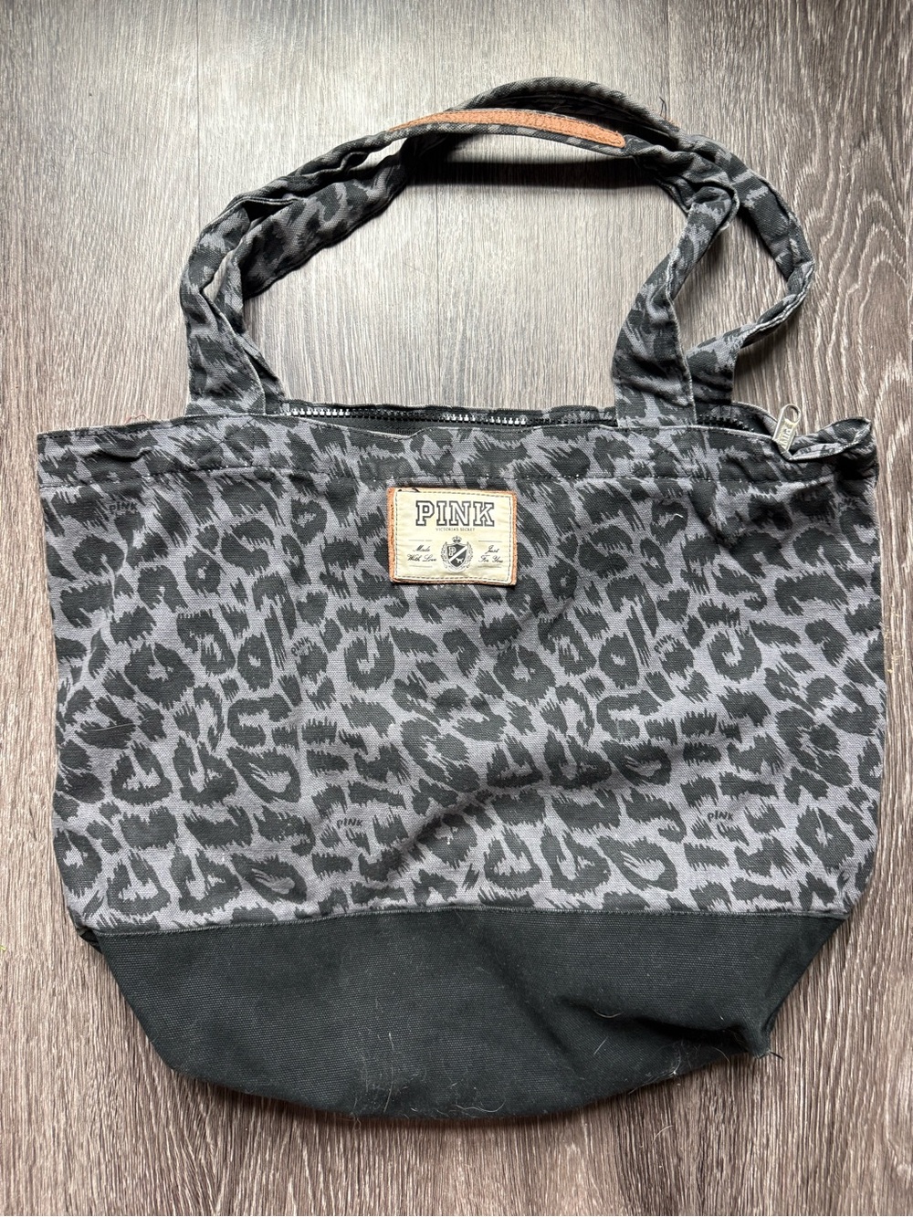 PINK Victoria's Secret Gray and Black Leopard Canvas Tote